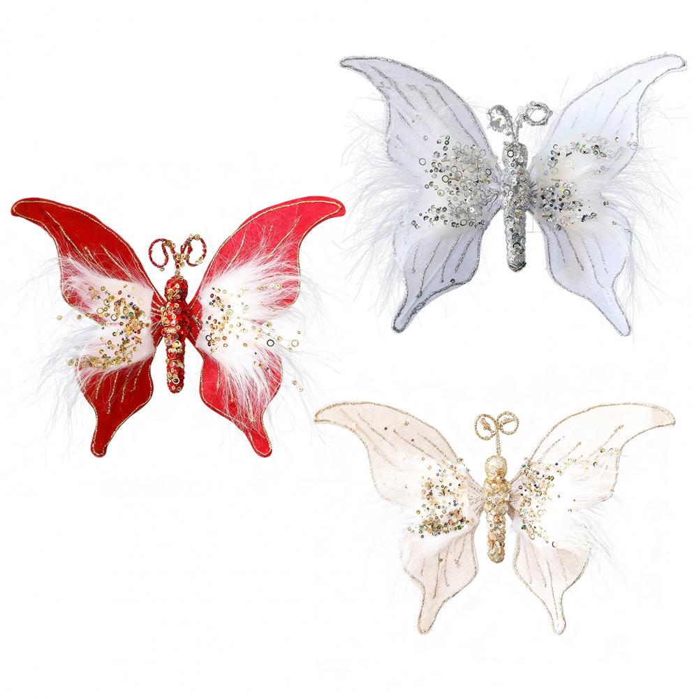 Eye-catching Holiday Decor Beautiful Holiday Embellishment Sparkling Butterfly Christmas Ornaments 3d Sequined for Tree