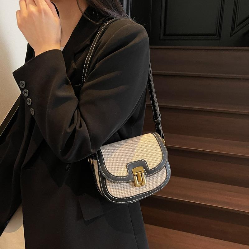 New Niche Contrasting Color Single Shoulder Crossbody Saddle Bag Fashionable Retro Trend Versatile Armpit Bag