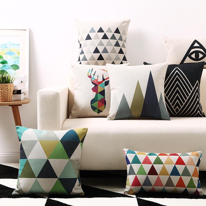 Nordic Fashion Black Geometry Pillow Cover Geometric Triangles Deer Cushion Home Decorative Pillowcase Office Sofa