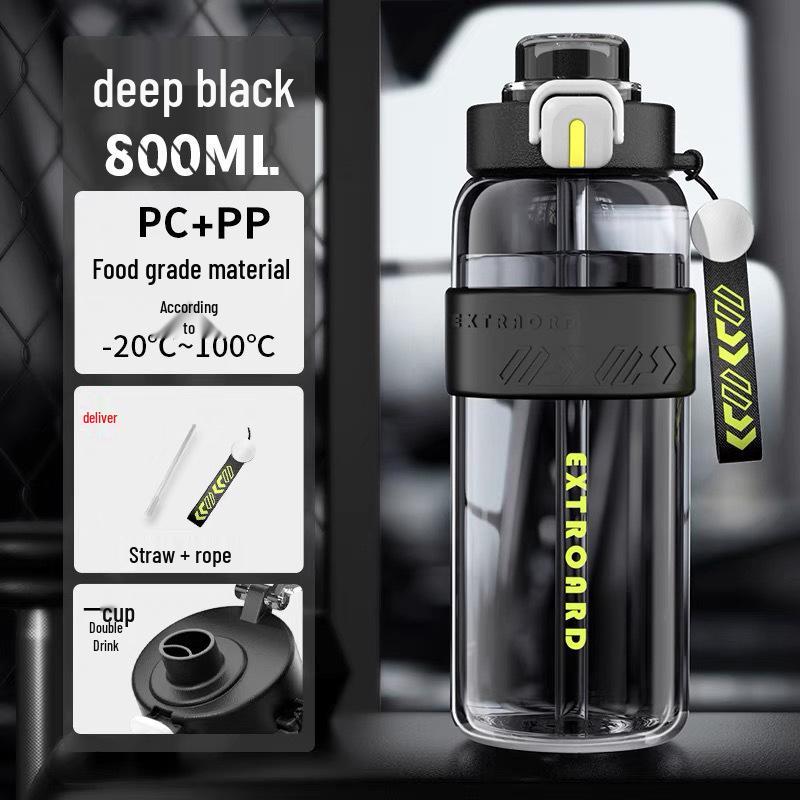 High-Capacity Flip-Top Sports Water Bottle with Straw