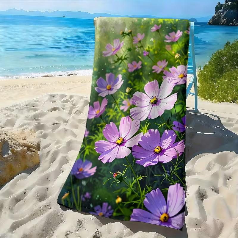 Watercolor Pink Hibiscus Floral Beach Towel Tropical Flower Print Towel Soft Absorbent Quick Dry Towel for Women