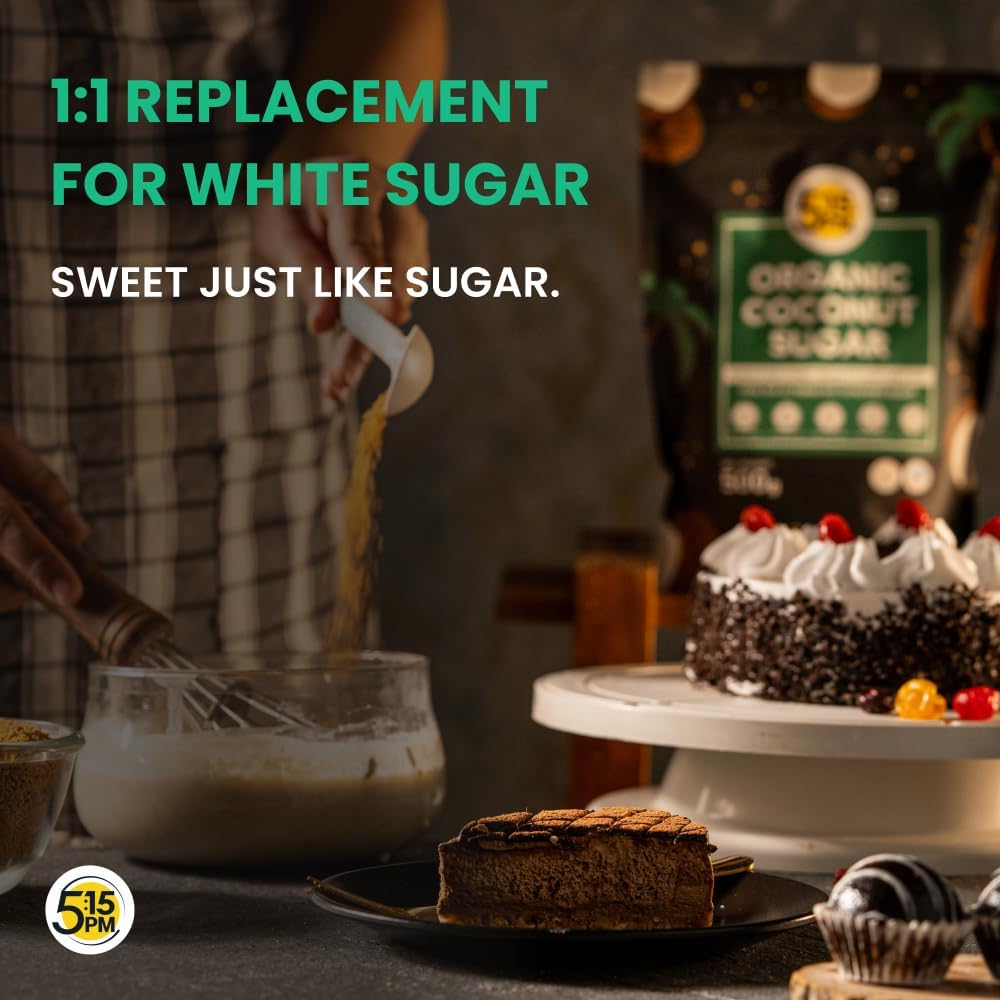 5:15PM Organic Coconut Sugar 500 G X Pack Of 2 Unrefined Natural Sweetener For Baking Cooking Drinks Use