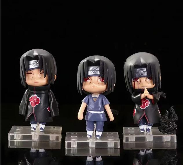 11cm 3Pcs/Set Naruto Anime Action Figure Uchiha Itachi Kakashi Cartoon Toys Akatsuki Collectible Ornament For Adults Gift Poseable Articulated Scale