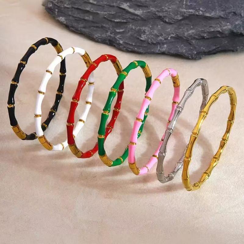 Stylish Colorful Bamboo Joint Bangle Gold Stainless Steel Enamel Resin Bracelet Non-Fading Simple Stainless Steel Bangle Trendy