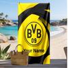 Borussia Dortmund Personalized Printed Beach Towel Soccer Logo Support Custom Name Text Absorbent Towel For Sport Travel Special Gift