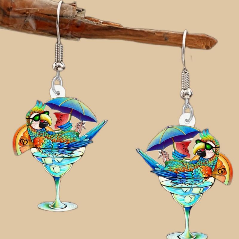 Double-Sided Flamingo Pendant Earrings, Summer Bird Print, Ideal for Vacation, Beach Party, Perfect Gift