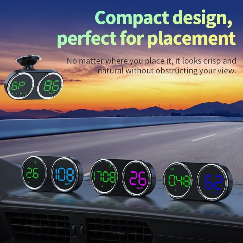 Twin Dial Car Speed Display MPH Dashboard Monitor with Type-C Controls for Daily Commute and Road Trip Driving Use