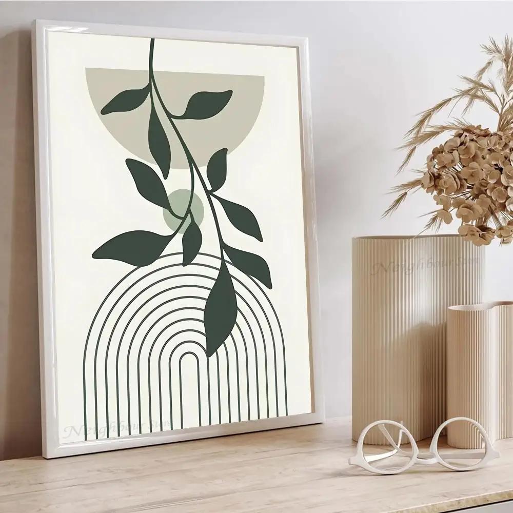 

1pc Sage Green Leaf Geometry Line Matisse Abstract Boho Wall Art Canvas Painting Poster HD Posters Home Room Bar Cafe Decor Art No Frame 21*30cm No Frame