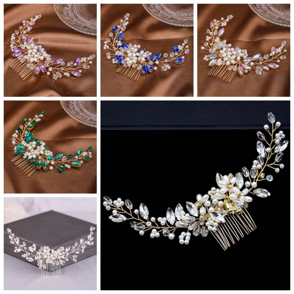 Luxury Pearl Hair Combs Sparkling Toothed Insert Comb Rhinestone Hairpin  Wedding Ceremony