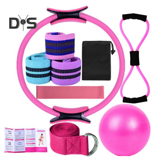11ks/Sada Jóga Fitness Sada s Pilates kruhem Jóga míčem Glute Booty Páskou Osmičkovou odporovou gumou Strečinkovým pásem Domácí posilovací fitness vybavení