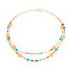 Bohemian Imitation Turquoise Beaded Fringed Long Necklace, Fashionable Ethnic Flower Plate Collarbone Chain