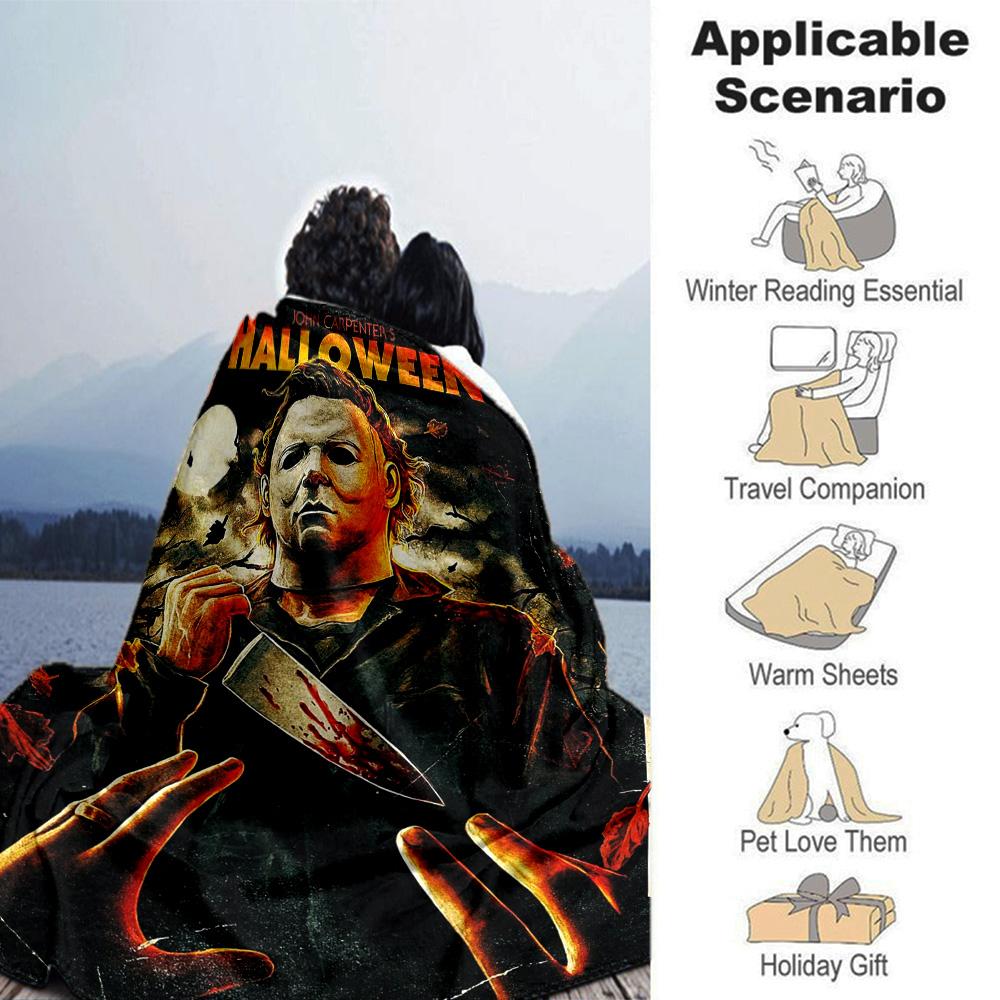 Halloween Horror Movie Poster Flannel Blanket Super Soft Warm Cozy Blanket For Sofa Bed Office Travel Allseason Home Decor Gift