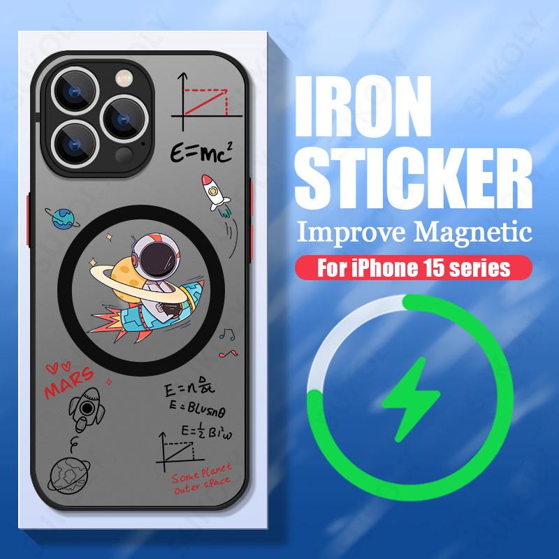 For iPhone 15 Pro Max 14 15 Pro 13 14 15 Pro Max Cartoon Astronaut Acrylic Phone Case For Magsafe Wireless Charge Back Cover