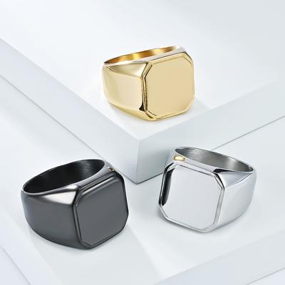 16mm Men's Glossy Square Stamp Ring, Fashionable and Personalized Ring 2025
