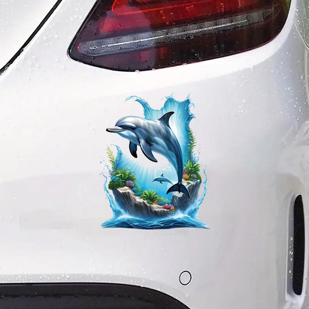 QT2379#15cm Delfino Scena Sottomarina con Barriera Corallina & Vita Marina Adesivo per Auto per Laptop, Camion, Motocicletta, Finestrino