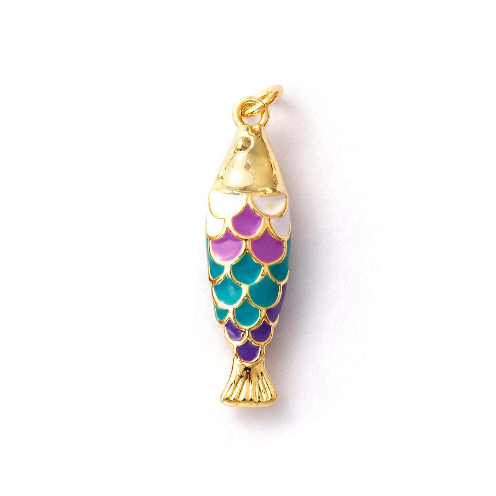 

1 Piece Brass Ocean Fish Charm 3D Colorful Enamel Pendant 18K Gold Plated For Necklace Bracelet DIY Making 3.2x0.8cm