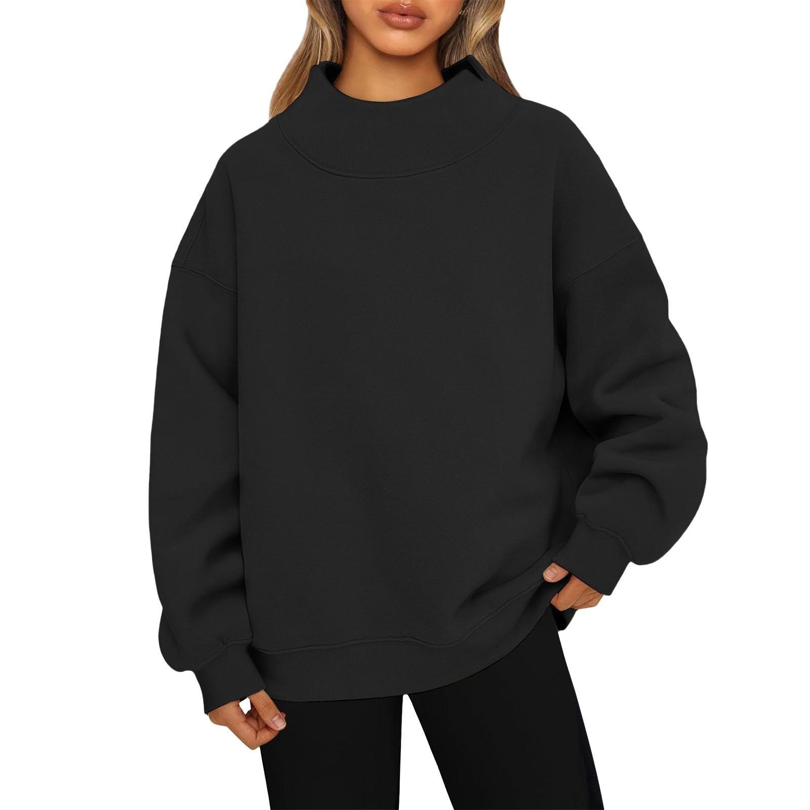 Women s Half High Neck Raglan Sleeve Sweatshirt Oversized Loose Warm Fleece Pullover Winter Casual Top S