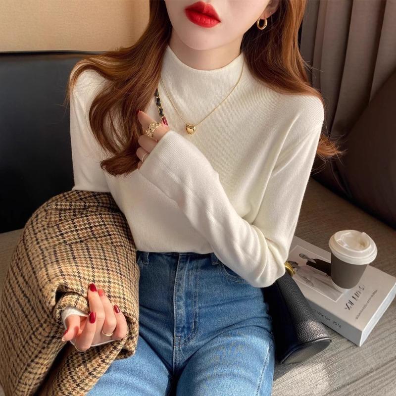 Semi-turtleneck Bottoming Shirt, Femininity Inside, Autumn and Winter New Versatile Long-sleeved Knitted Sweater, Slim-fitting Black Sweater