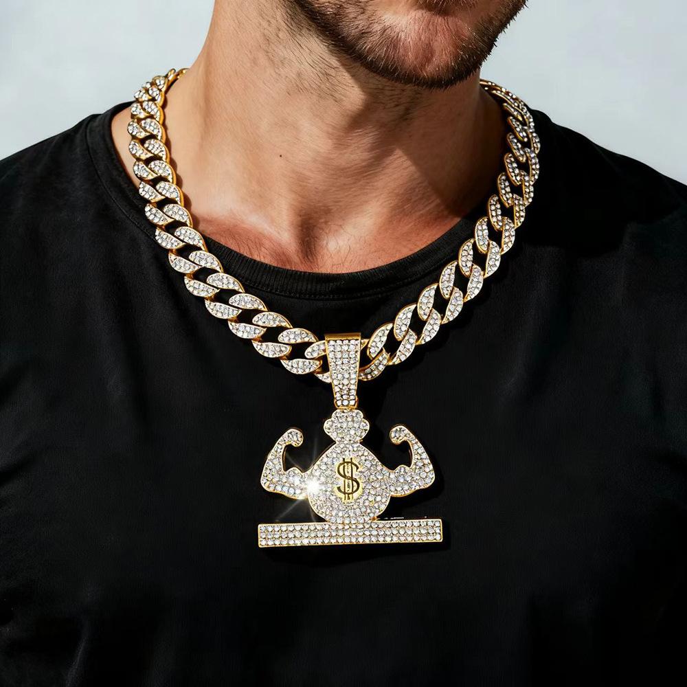Money Bag Necklace Full of Diamonds European and American TEMU Hot Selling Hip-hop Pendant Street Clothing