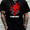Men Samurai Japanese Warrior Print Black Tee Machine Washable Round Neck Shirt for Cosplay Themed Parties Everyday