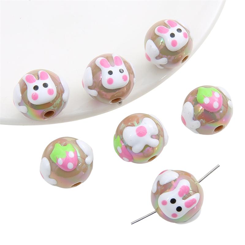 Hand-drawn Acrylic Beads Cute 16mm Spacer Charms for Keychain Jewelry DIY