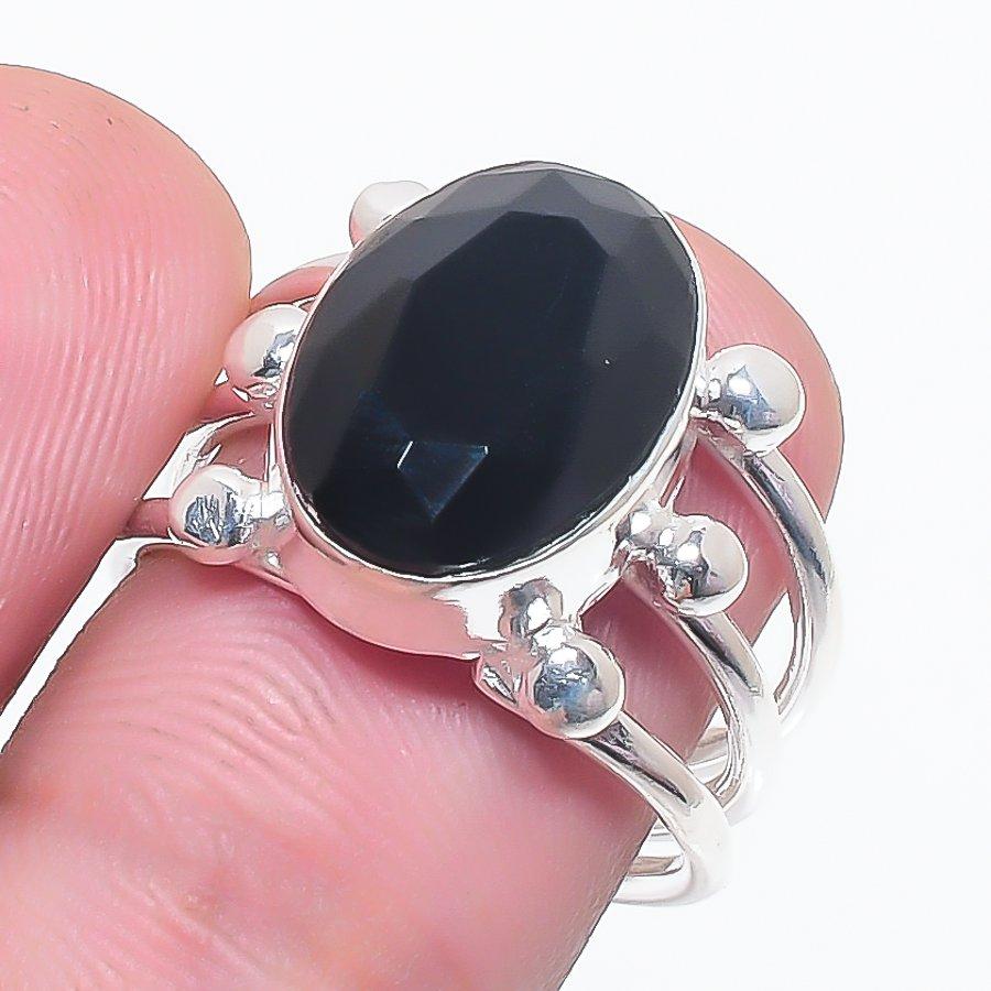 Natural Black Spinel Gemstone 925 Sterling Silver Jewelry Ring Size 6.5 d2H14