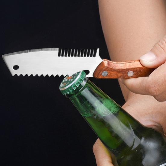 Tocător de ceapă verde din oțel inoxidabil cu mâner din lemn, feliator julienne pentru ghimbir și ierburi, răzuitor de pește, deschizător de sticle, rezistent la rugină, unealtă esențială pentru bucătărie