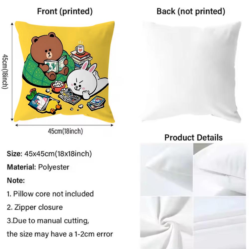 Line Town Brown Bear And C-Cony Cushion Cover Comfortable Reversible Pillow Cover Ideal For Car Sofa Bedroom & Beyond