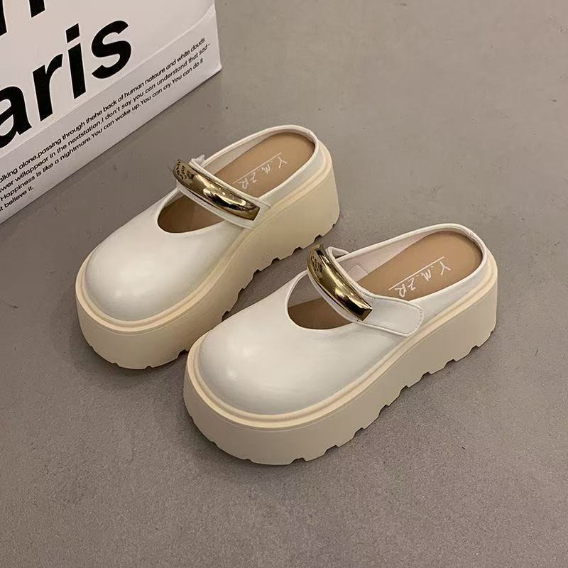 Wear lazy platform slippers Baotou half slippers 2025 spring and summer new height-increasing cool slippers women
