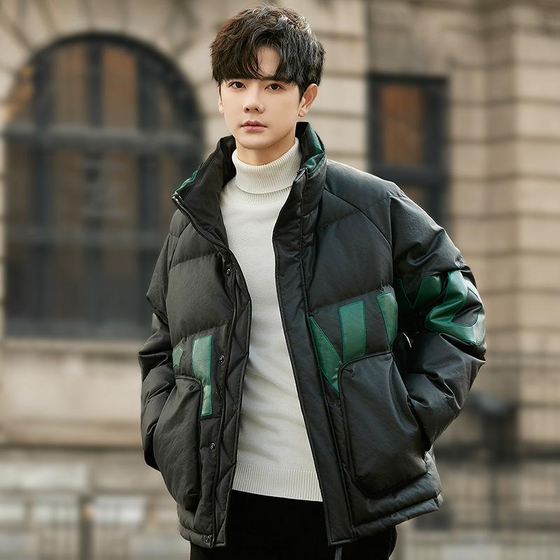 

Winter Down Jacket Men s Thickened Youth Warm Letter Short Winter Coat XL чорний
