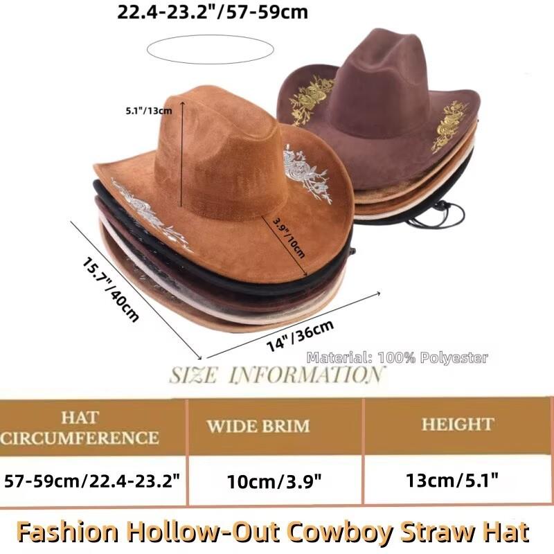 Beliebter europäischer und amerikanischer klassischer Wildleder Western Cowboyhut für Herren und Damen, großer Schirm, bestickt, Outdoor-Sonnenhut