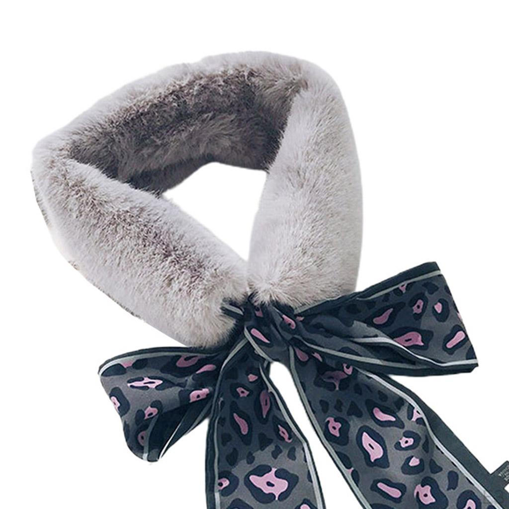 Scarf - Plush Leopard Ribbon Scarves for Winter Coat, Sweater, Blouse Shirt