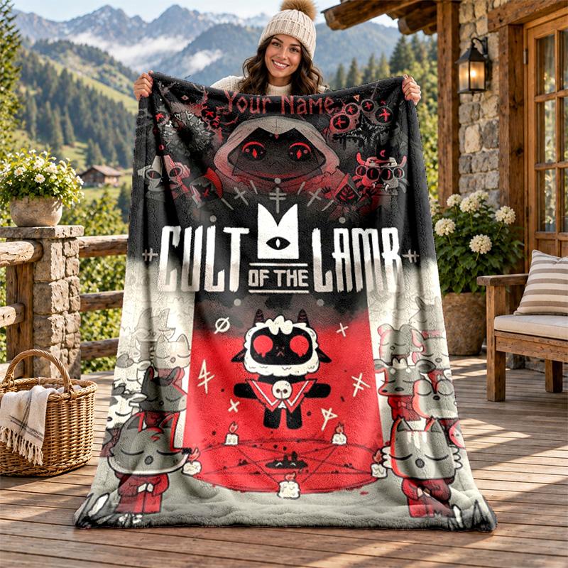 Cult of the Lamb Custom Name Flannel Blanket Personalized Soft Warm Plush Throw Blanket Customized Gift for Family Friends