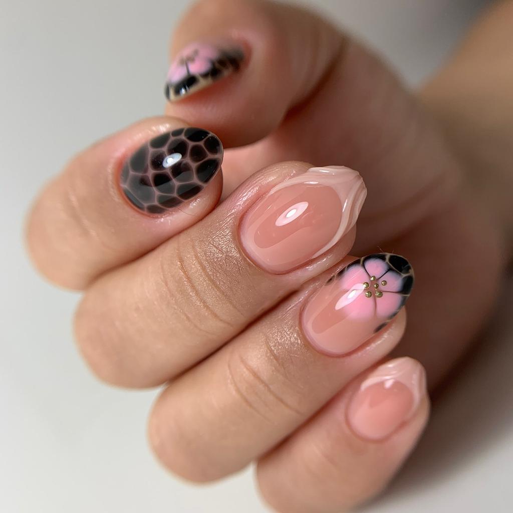 24 Stück Rosa Press-on-Nägel Kunst Leopardenmuster Französisch Lang Mandel Form Falsche Nagelspitzen Fertig Tragbar Schleife Kirsche Design Falschnagel Set