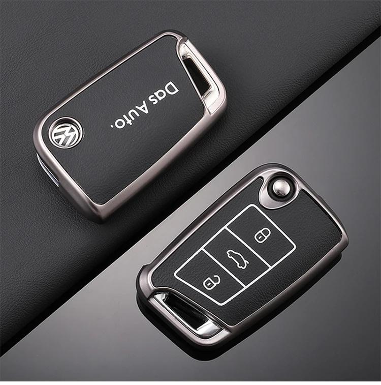 

2025 Hot TPU Leather Car Remote Key Case Fob Cover Holder Shell For VW Volkswagen Golf 7 MK7 Tiguan MK2 T-roc T-cross Auto Acces