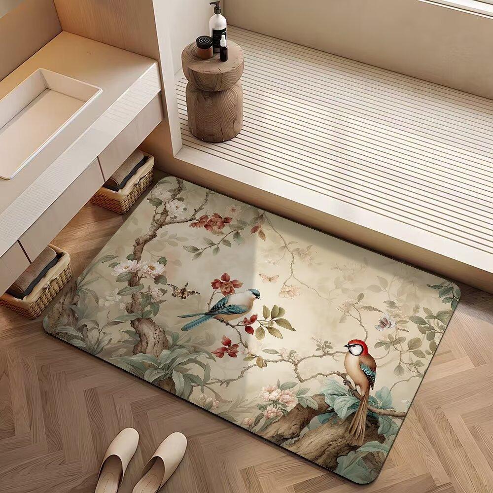 New Chinese-Style Flower Diatom Mud Floor Mat, Toilet Cushion, Door-To-Door Bathroom Quick-Drying Toilet Door Mat