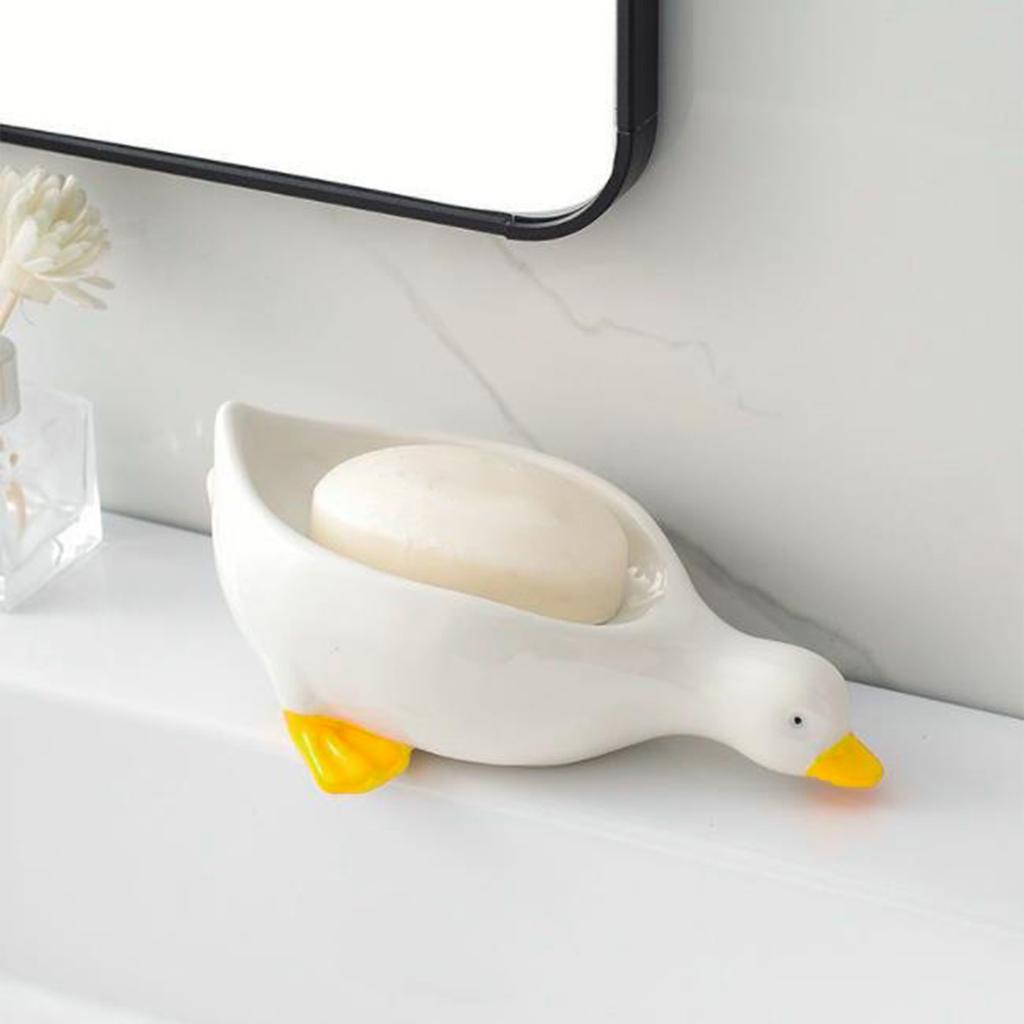 1pcs Duck Shaped Soap Holder Bathroom Decor Non Slip Soap Box With Drain Holes Fast Drying Yellow Cute Soap Dish For Sink