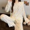 Pigiama in Cotone a Nuvole Pois - Set da Donna a Manica Lunga con Collo da Bambola per Primavera e Autunno