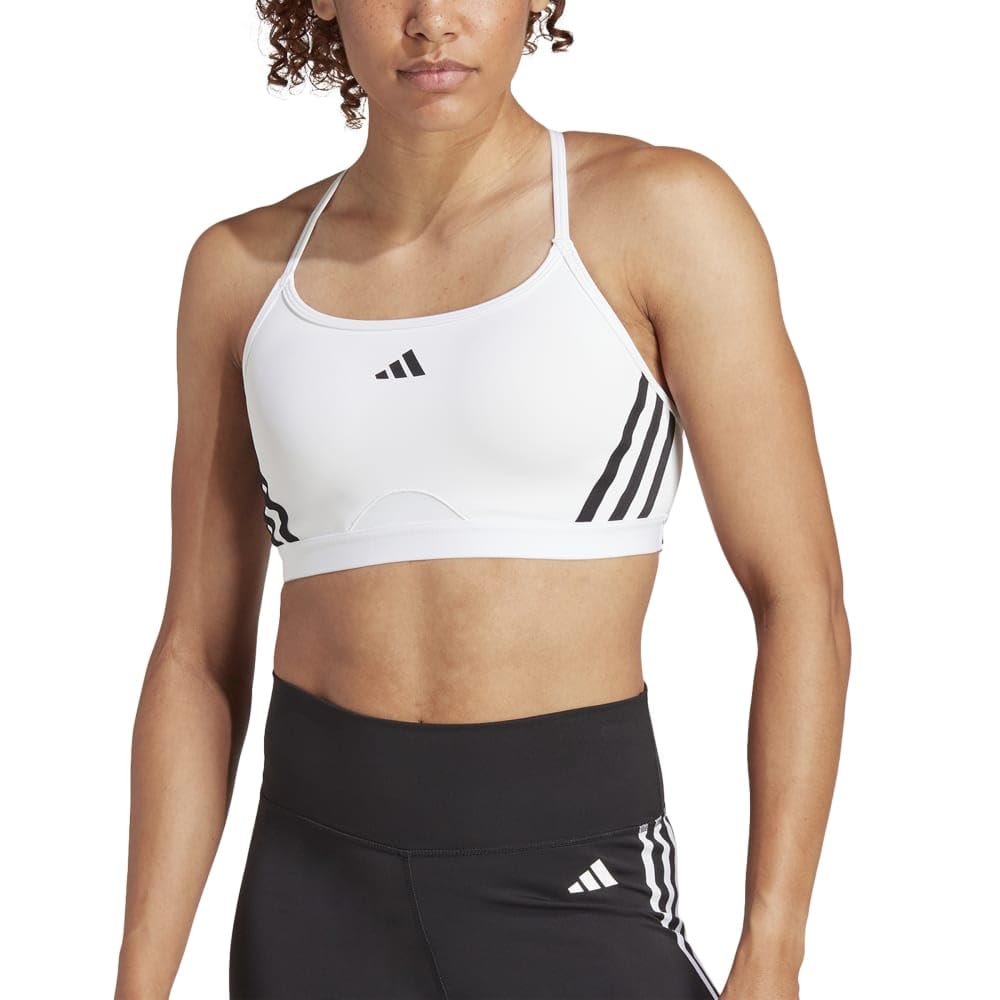 Adidas Aeroreact Training Light Support Three-Stripes Bra, Women's, IKV31, White/Black (IU1716), J/2XAB