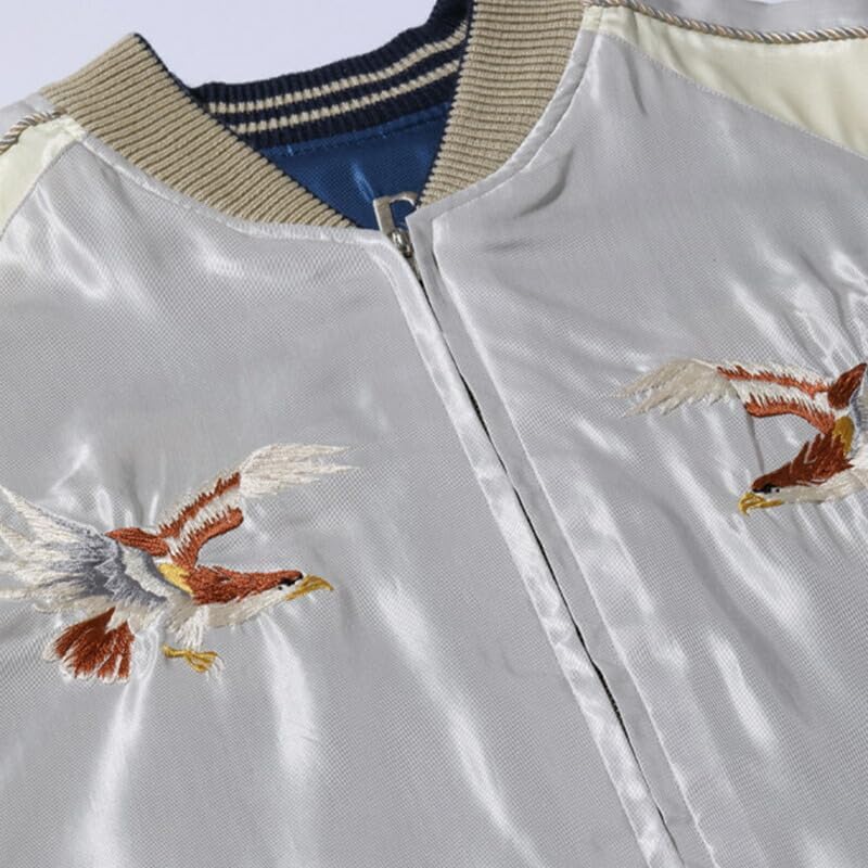 Taylor Toyo Souvenir Jacket Sukajan Lot Late 1940s Style Acetate Souvenir Jacket 190 Silver L No. TT15390-190 / “EAGLE” × “JAPAN MAP”