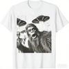 Sommer Herren Bigfoot Alien Ufo Selfie Druck Rundhals T-Shirt Unisex Lässig Straße Retro Reine Baumwolle Sport Kurzarmshirt