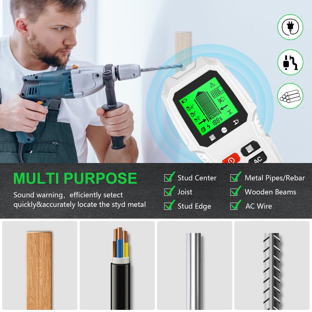 HW-QB6 Wall Stud Finder Sensor Wall Scanner 5 in 1 LCD Electronic Detector Edge Center Wood Current Metal Live Wires Detection