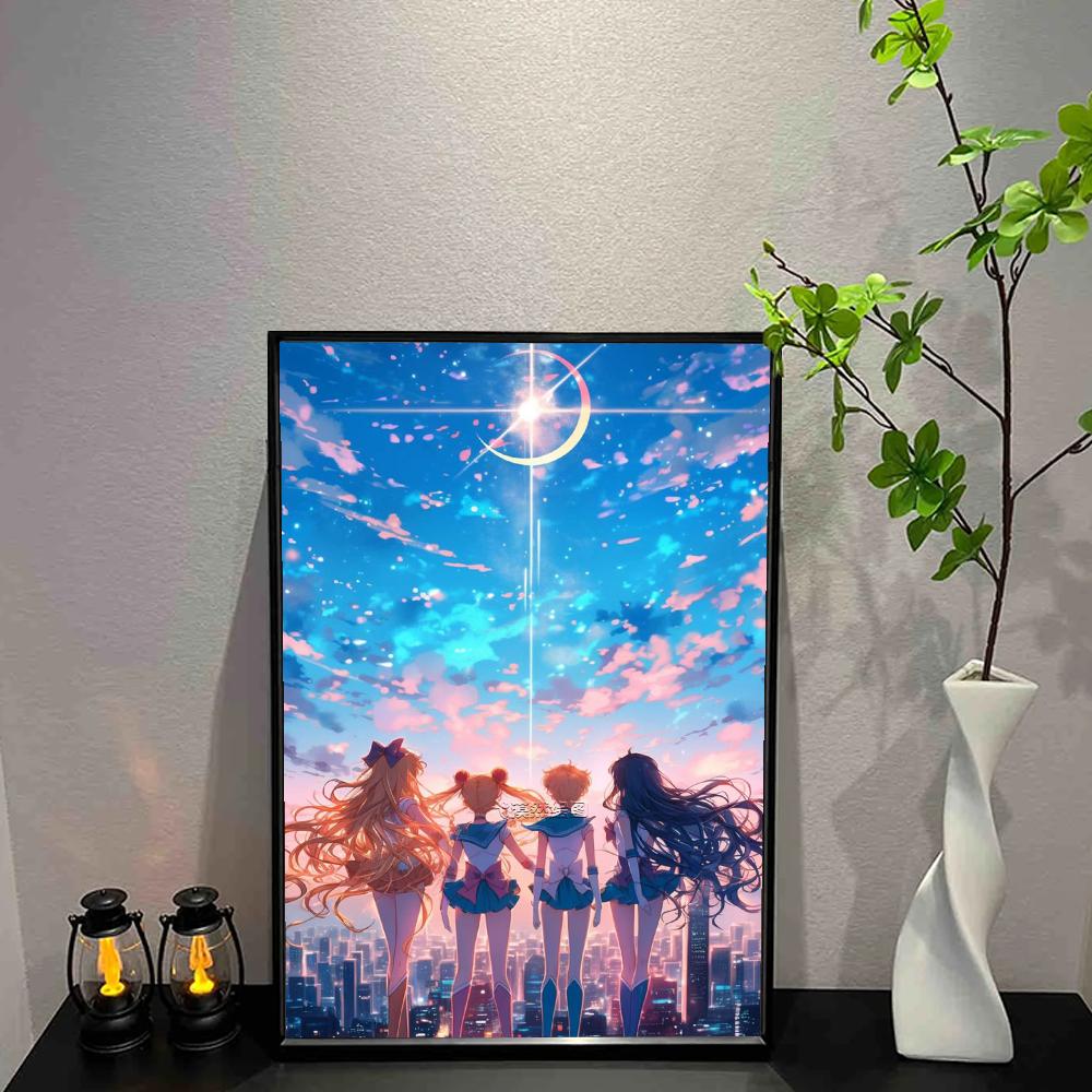 

S-Sailor M-Moon Плакат Настенный Художественный Принт Плакат Декоративная Фреска Современный Домашний Декор Подарок На День Рождения Холст Без Рамы Гаражная Комната 21cm×30cm NoFrame