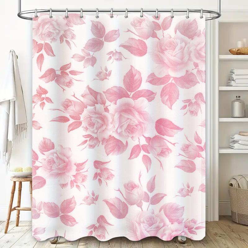 Pink Floral Shower Curtain Soft Waterproof Fabric for Bathroom Decor in Various Sizes Available