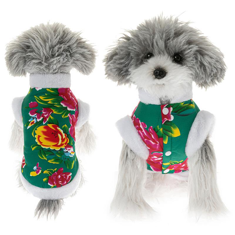 Pet Clothes Puppy Dog Cat Pet Winter Clothes Northeast Big Flower Dog Clothes