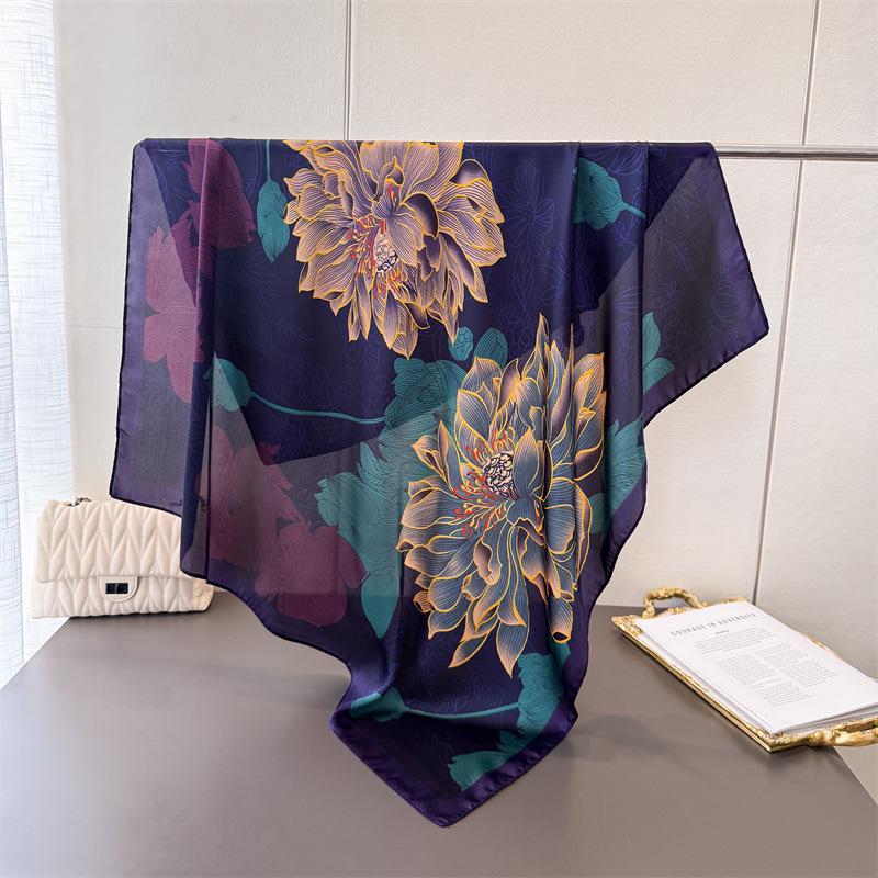 Light Luxury Imitation Silk Printing Large Square Scarf Silk Scarf Shawl Headscarf Beach Scarf Neck Protection Scarf Women
