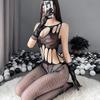 Seductive Open Crotch Fishnet Bodysuit for Men and Women - Black Role Play Lingerie Stockings