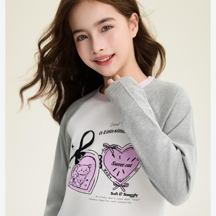 Girls' Color Contrasting Long Sleeve Casual Top