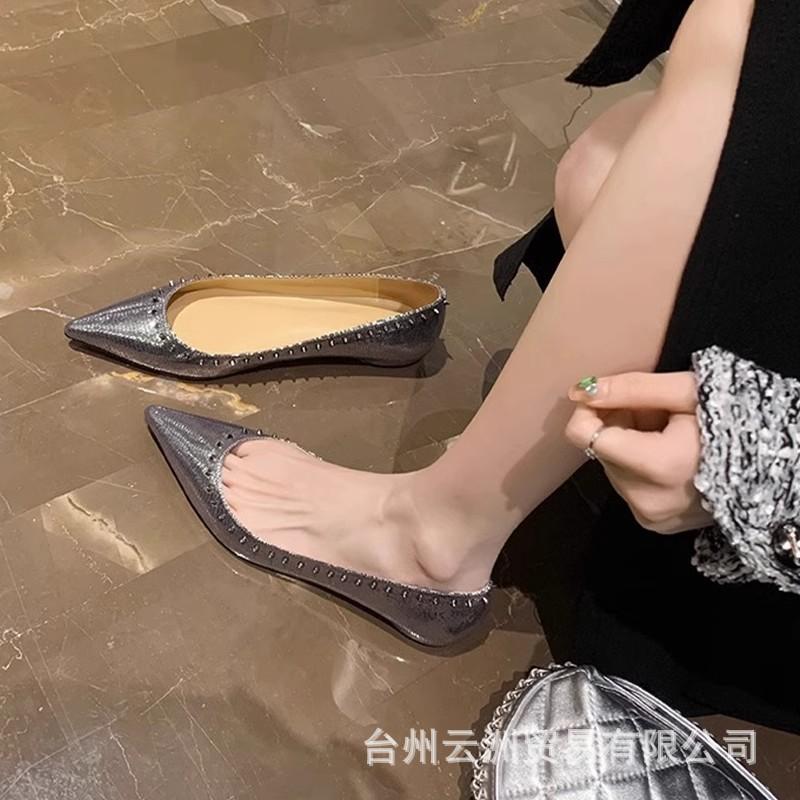 Celebrity-Stil Silberne Kleine Lederschuhe Damen Willow Spitzschuhe Frühling Und Sommer Tragen Mary Janes Einzelne Schuhe