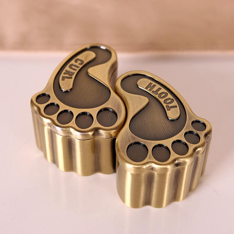 Creative European exquisite elephant baby teeth fetal hair collection box metal small baby hair tooth storage packaging box